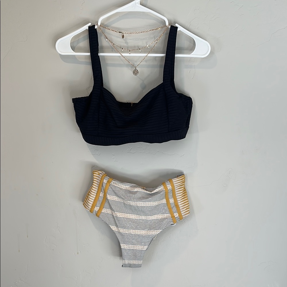 Blue and Gold Supportive Bra with Wide Straps